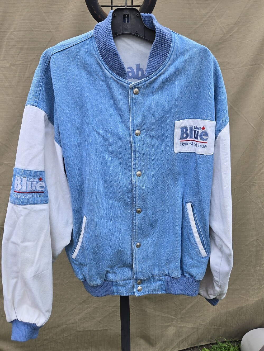 Vintage Labatt Blue Denim Varsity Jacket size XL
